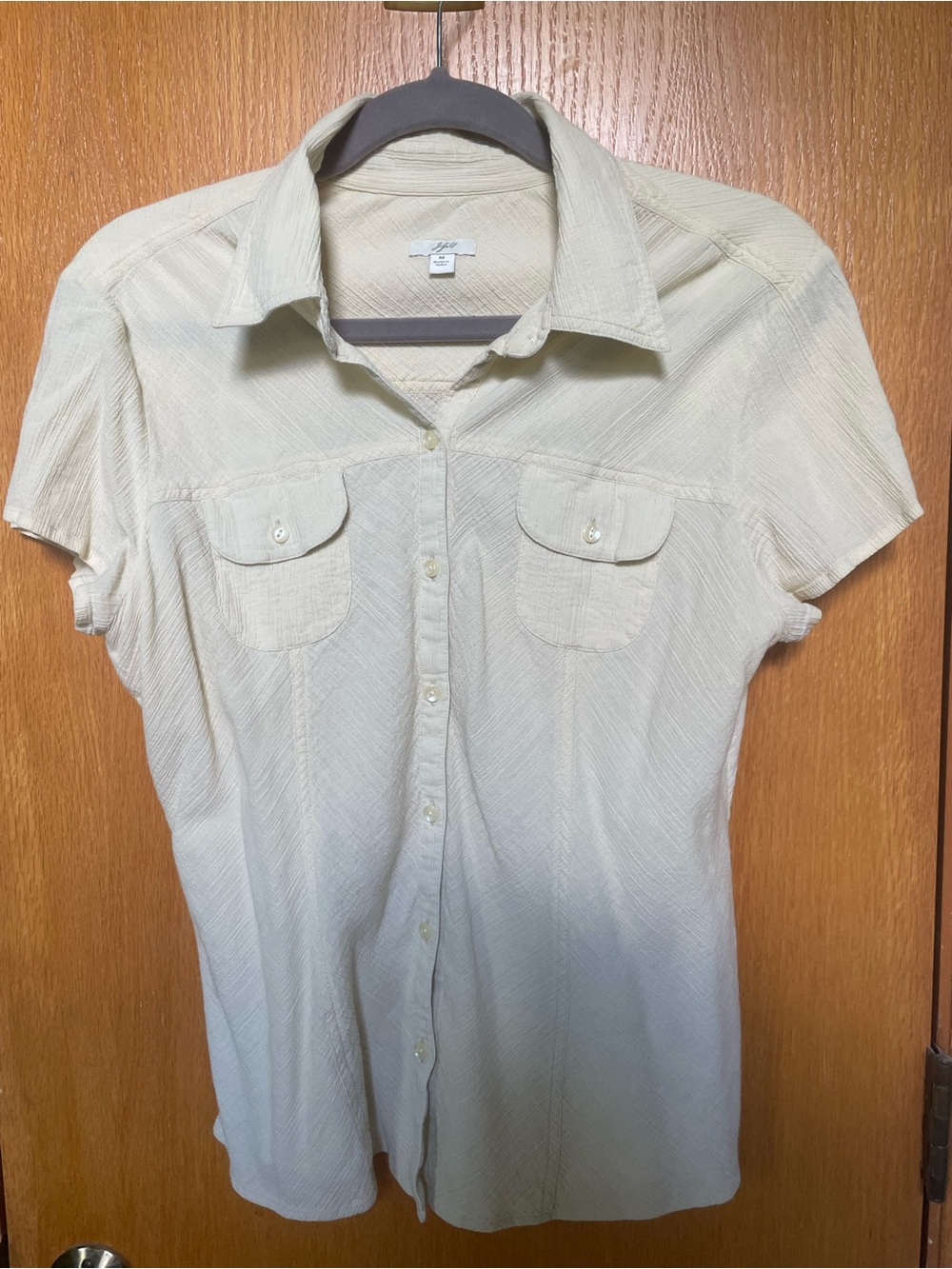 J Jill Light Yellow Short-Sleeve Button-Up Shirt